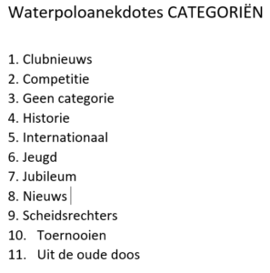 Waterpoloanekdotes CATEGORIËN